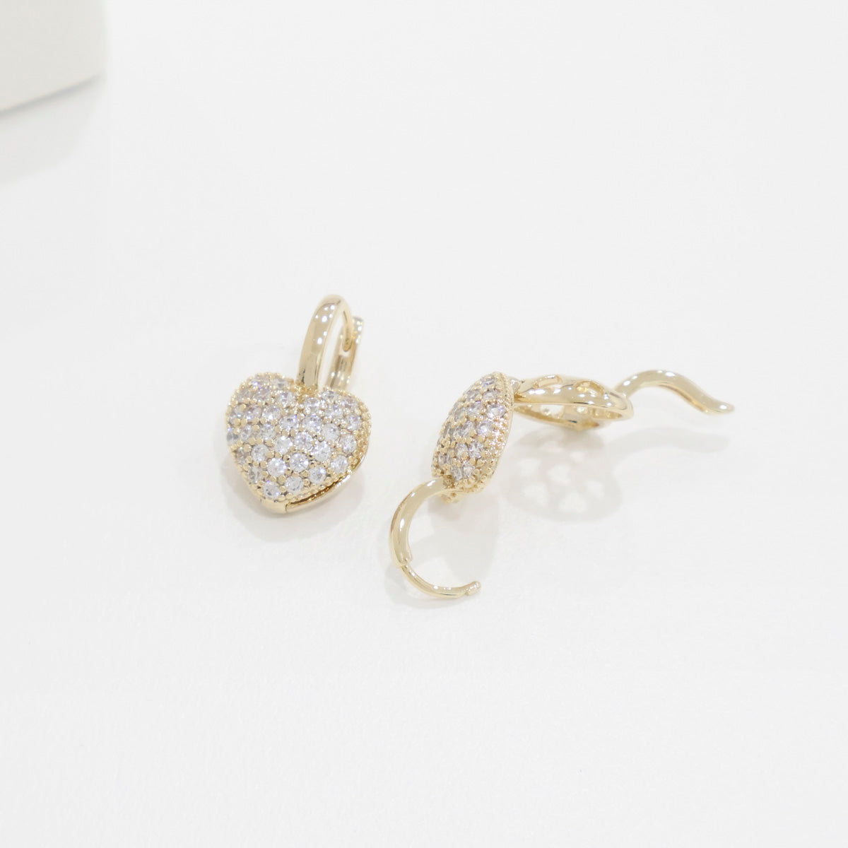 Pave Cubic Zirconia Puffy Heart Huggie Hoop Earrings Gold Silver Rose Gold