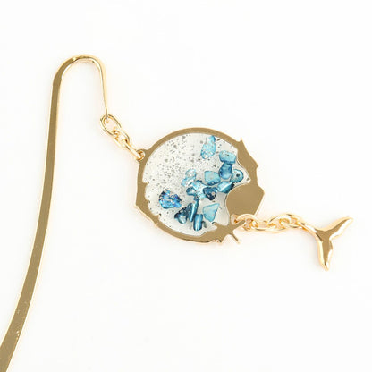 Lucky Whale Tail Metal Bookmark with Handmade Resin Shell Charm - Gold Shepherd Hook Page Marker in 4 Colors