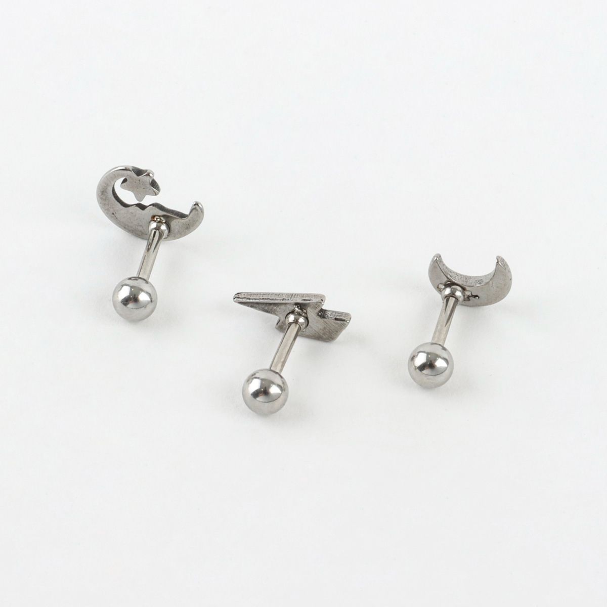 Surgical Steel Celestial Barbell Stud Earrings - Antique Moon Star Lightning