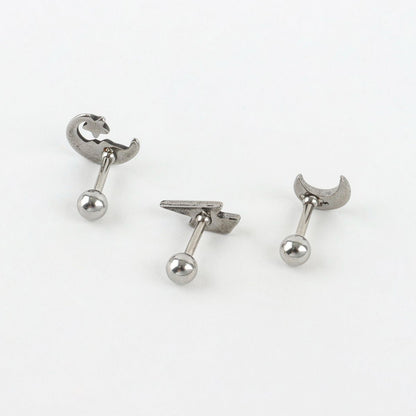 Surgical Steel Celestial Barbell Stud Earrings - Antique Moon Star Lightning