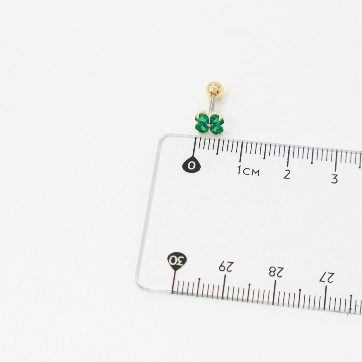 Clover Barbell Stud • Green or Clear CZ • Surgical Steel Piercing