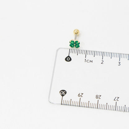 Clover Barbell Stud • Green or Clear CZ • Surgical Steel Piercing