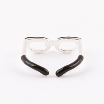 925 Silver Glasses Ring with Acrylic Lens - Adjustable Open Ring