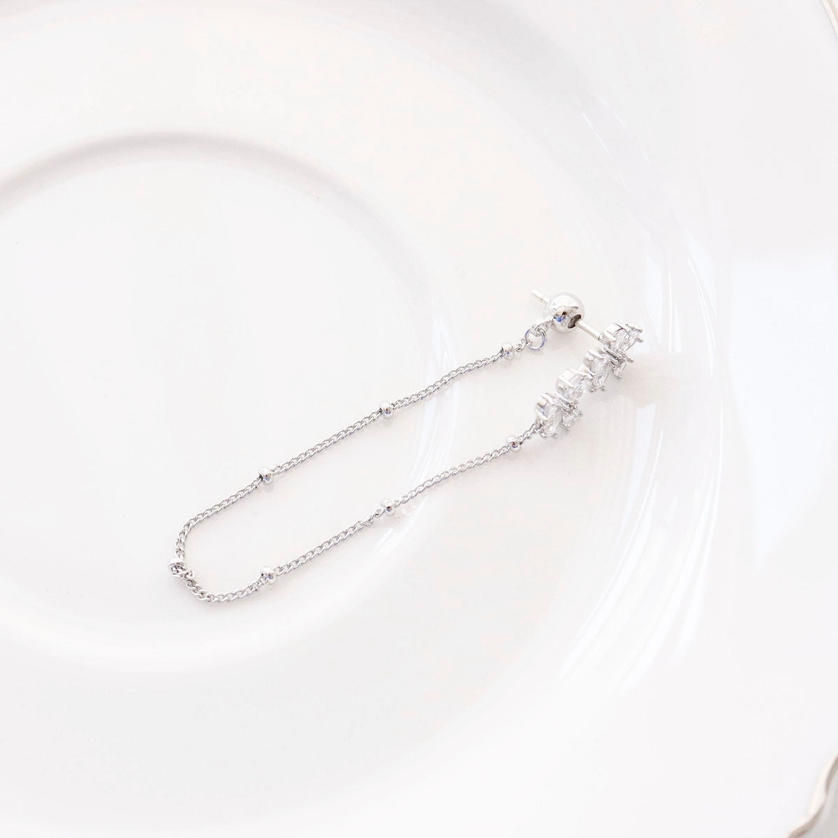 Two-Way Floral Crystal Chain Drop Earrings | Silver Post