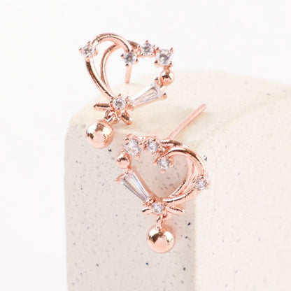 Romantic Heart Cubic Zirconia Drop Earrings - 925 Silver Post in Gold, Silver & Rose Gold