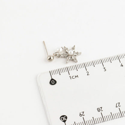 Snowflake Pearl Drop Earrings – Dainty Winter Sparkle