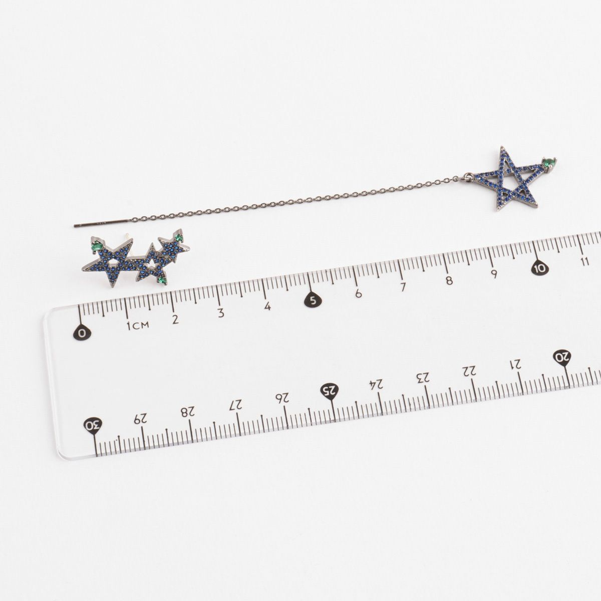 Midnight Galaxy Asymmetrical Star Drop Earrings - Pave Set Blue