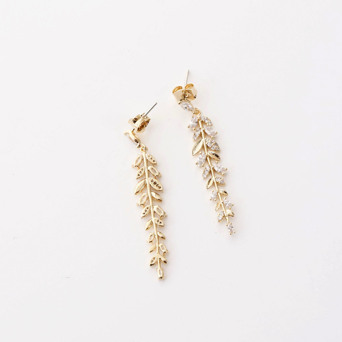 Olive Leaf CZ Drop Earrings - Wedding Jewelry with Silver Post