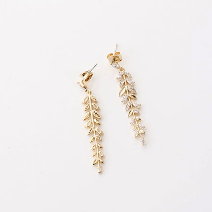 Olive Leaf CZ Drop Earrings - Wedding Jewelry with Silver Post
