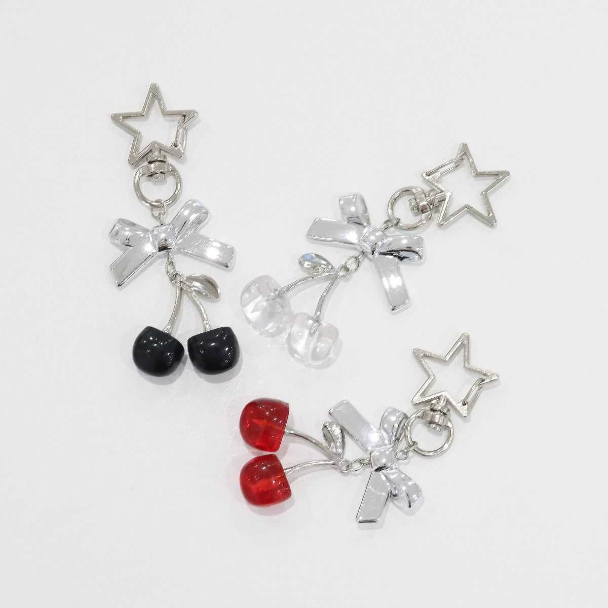 Bow & Cherry Drop Earrings – Red, Black, Clear