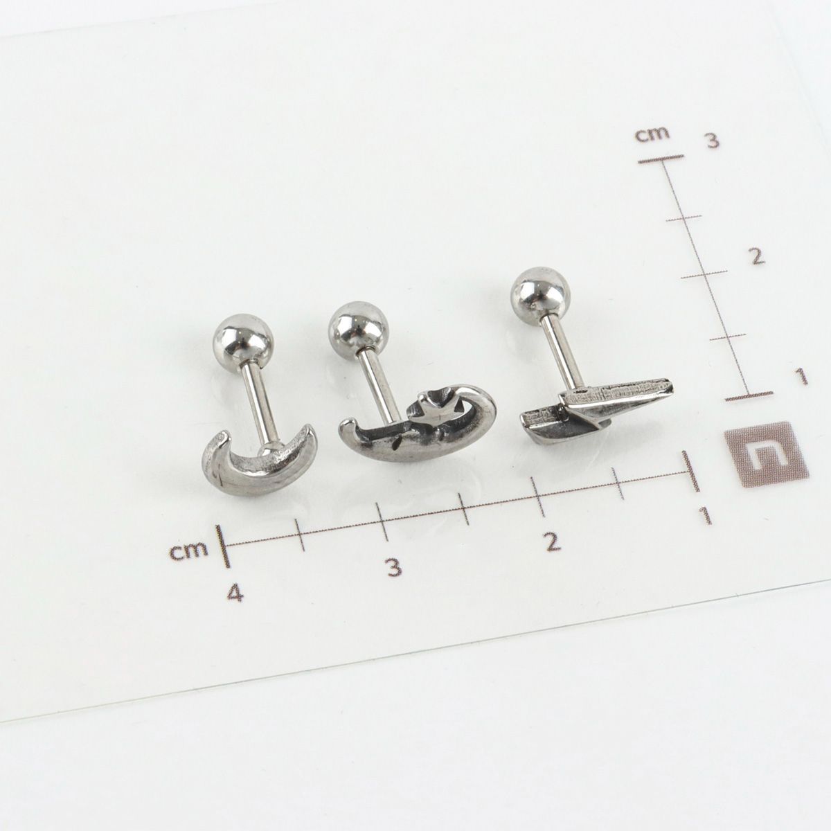 Surgical Steel Celestial Barbell Stud Earrings - Antique Moon Star Lightning