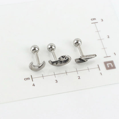 Surgical Steel Celestial Barbell Stud Earrings - Antique Moon Star Lightning