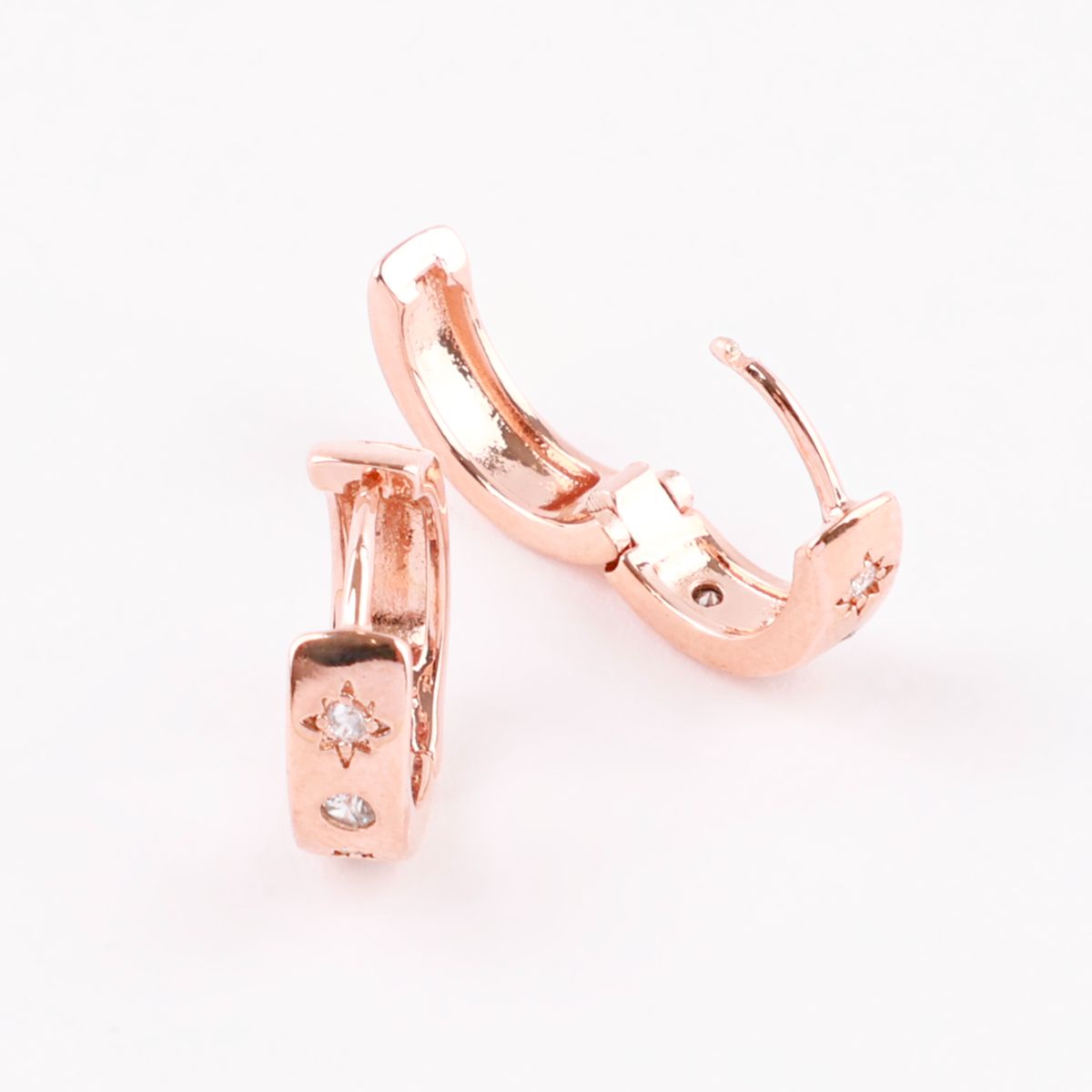 Star Bezel CZ Hinged Hoops in Gold, Silver & Rose Gold