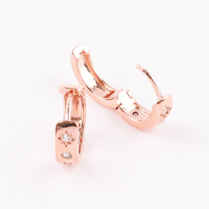 Star Bezel CZ Hinged Hoops in Gold, Silver & Rose Gold