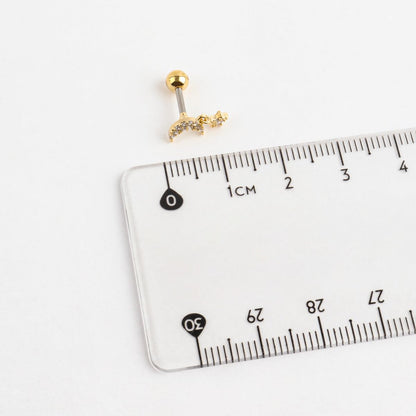 Moon & star barbell with ruler size reference