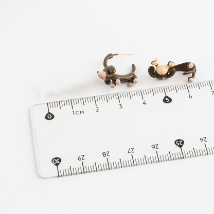 Dachshund Dog Earrings - Front Back Hoop with Silver Post