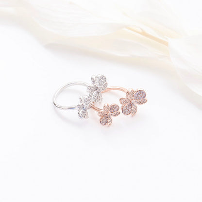 Lucky Clover Pavé Adjustable Ring — Sparkling Statement Cocktail Ring for Women, Gold Silver Rose Gold, Luxury Four-Leaf Clover Jewelry Gift