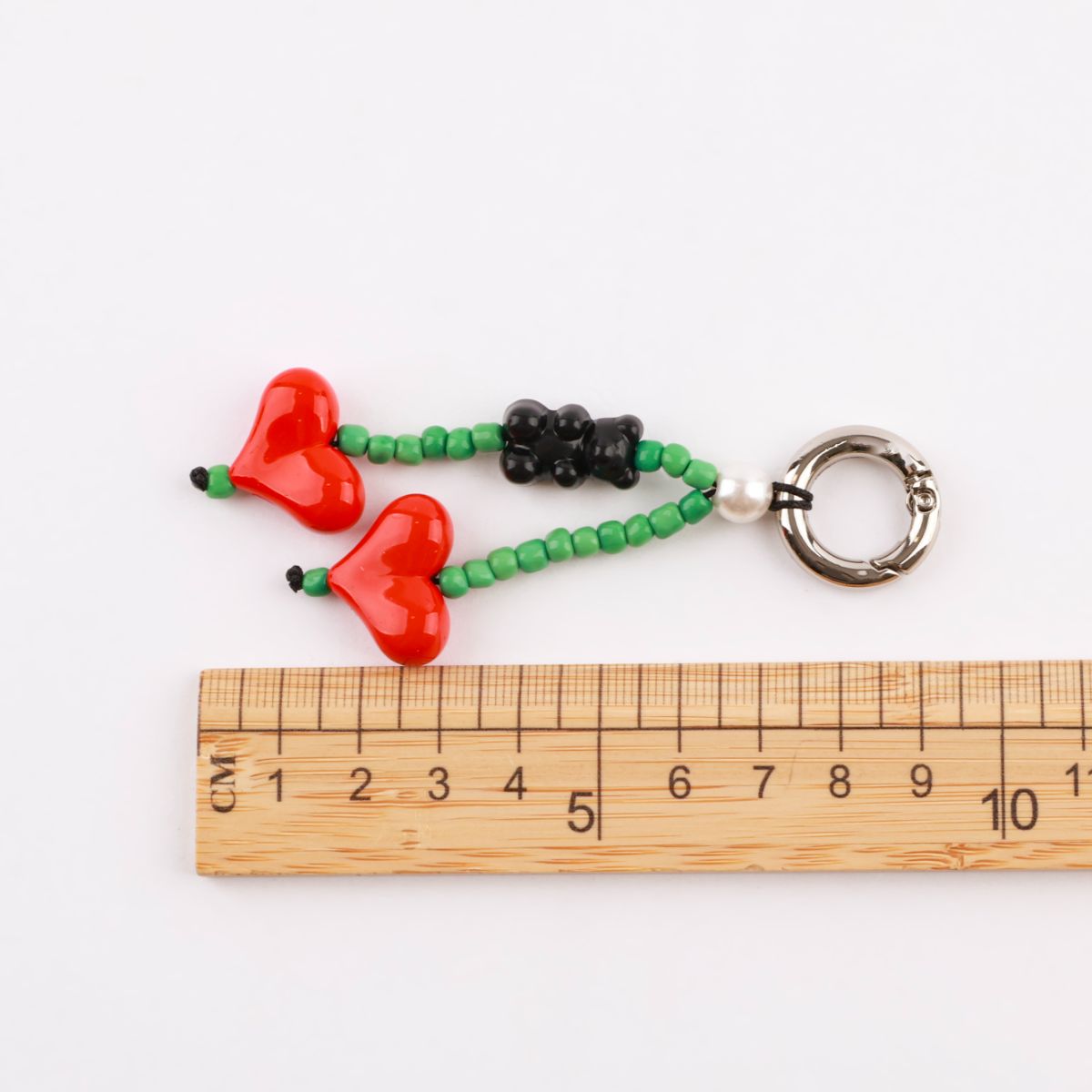 Handmade Heart & Gummy Bear Beaded Bag Charm Keychain - 6 Colors