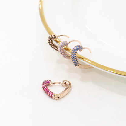 Sparkly Pavé Heart Huggie Hoop Earrings - 7 Colors CZ Cubic Zirconia | 14K Gold Plated Sterling Silver Posts