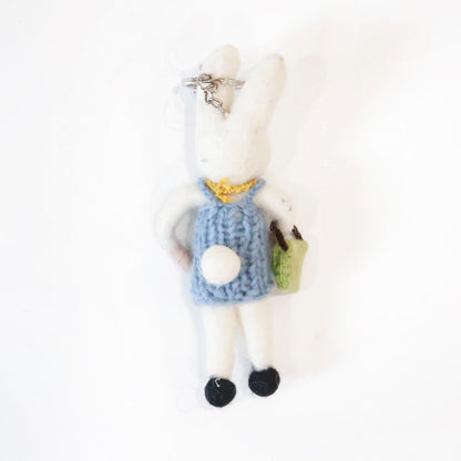 Handmade Wool Felt Animal Bag Charm - Cottagecore Rabbit & Bear Keychain - Cozy Winter Gift