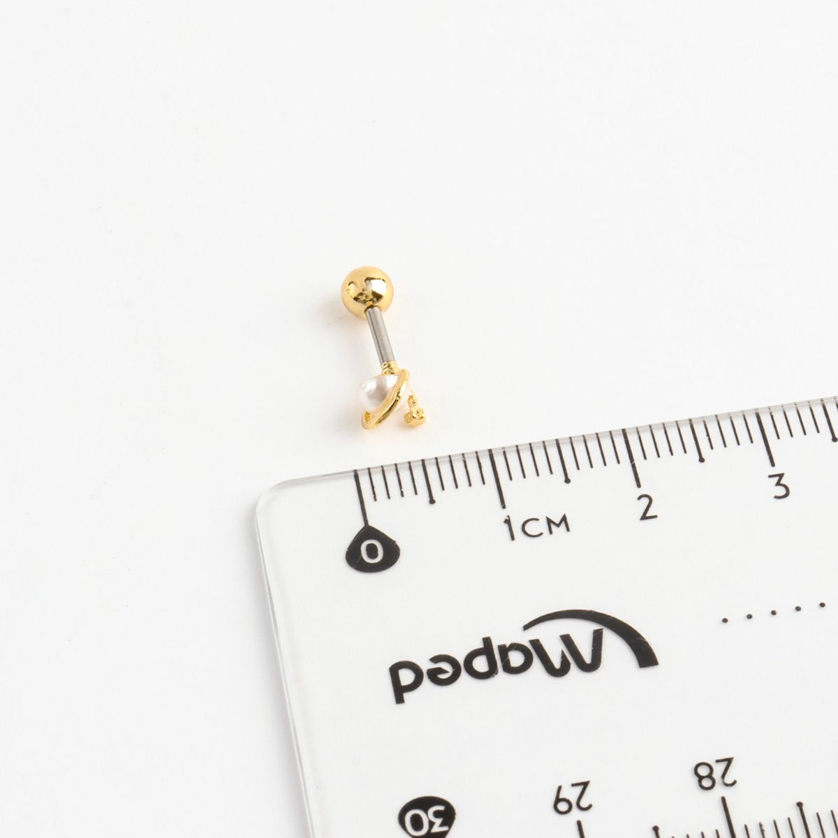 Saturn Planet Pearl Orbit Barbell Piercing with Star Detail - Surgical Steel