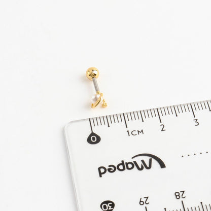 Saturn Planet Pearl Orbit Barbell Piercing with Star Detail - Surgical Steel