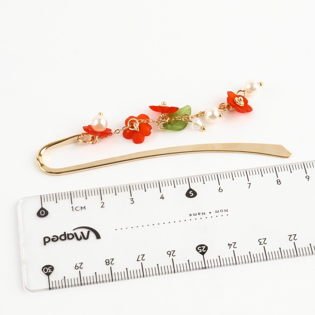 Handmade Floral Bookmark - Gold Hook with Pearl Drops