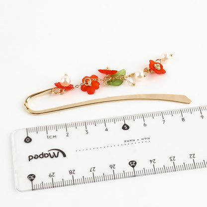 Handmade Floral Bookmark - Gold Hook with Pearl Drops