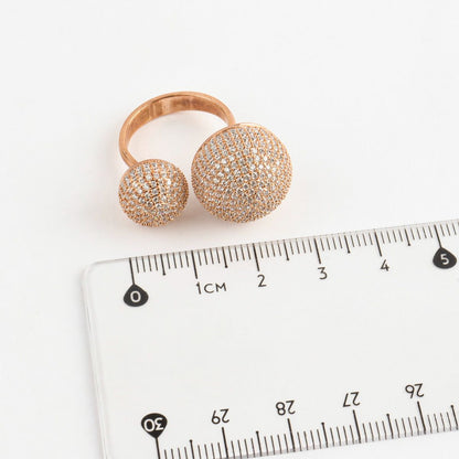 Bold Double-Dome Pavé Open Ring (Free Size) – Gold, Silver & Rose Gold