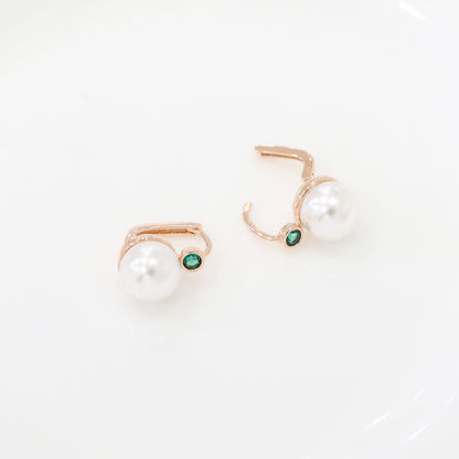 Pearl Drop Hook Earrings with Gem Accent – One-Touch Closure (Silver Post)