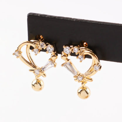 Romantic Heart Cubic Zirconia Drop Earrings - 925 Silver Post in Gold, Silver & Rose Gold
