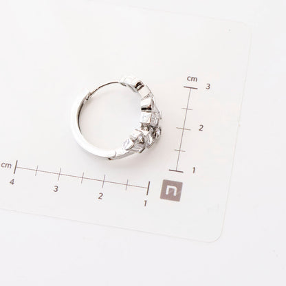 Geometric Bezel Setting Huggie Hoop Earrings - Brass Silver Post