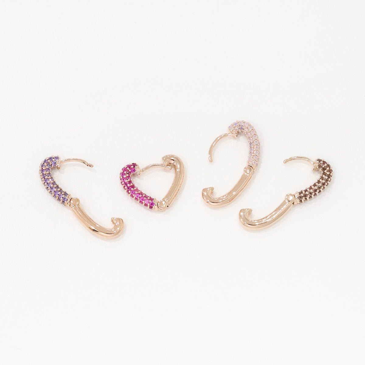 Sparkly Pavé Heart Huggie Hoop Earrings - 7 Colors CZ Cubic Zirconia | 14K Gold Plated Sterling Silver Posts