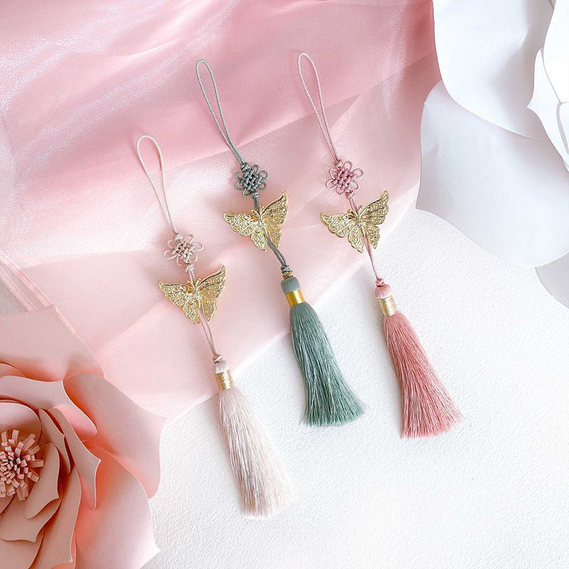 Metal Butterfly Norigae Tassel Charm - Korean Traditional Ornament
