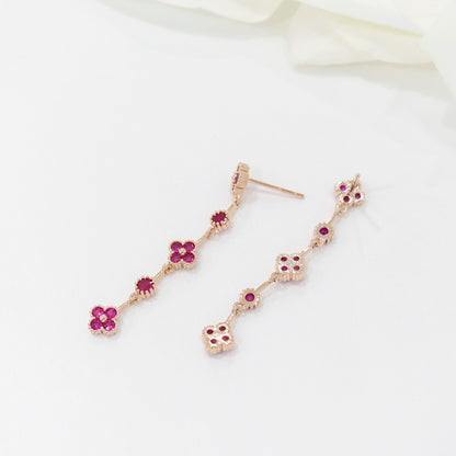 Clover Drop Earrings - 925 Silver Posts with Cubic Zirconia in 6 Colors | Vintage Inspired Dangle Earrings