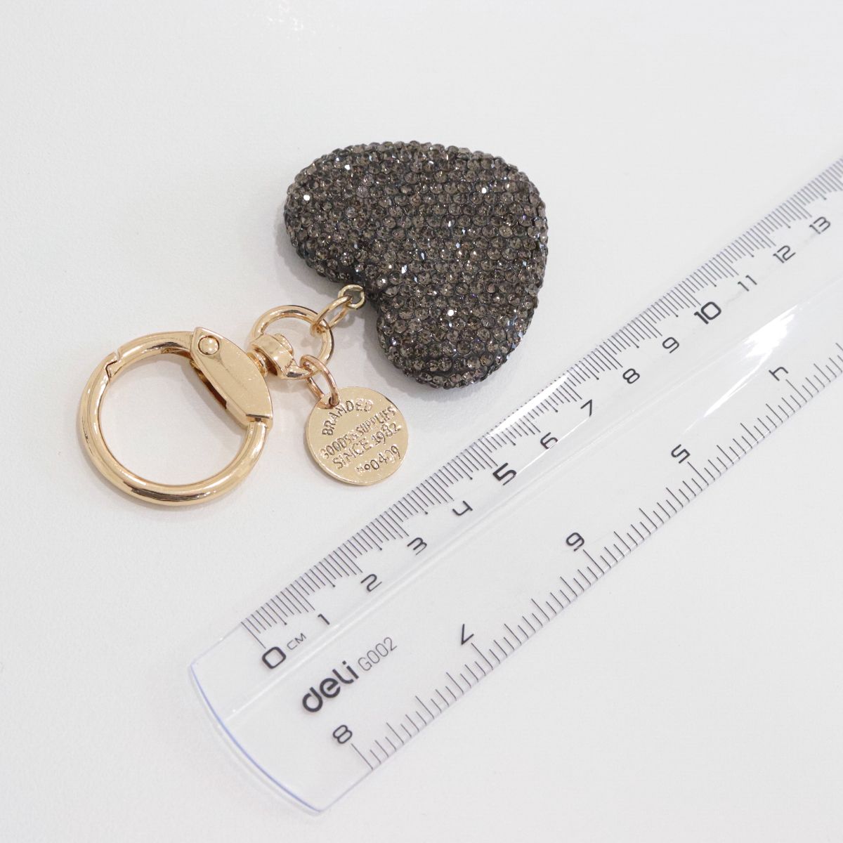Gray rhinestone heart keychain size reference 4cm gold clasp bag charm Korean jewelry
