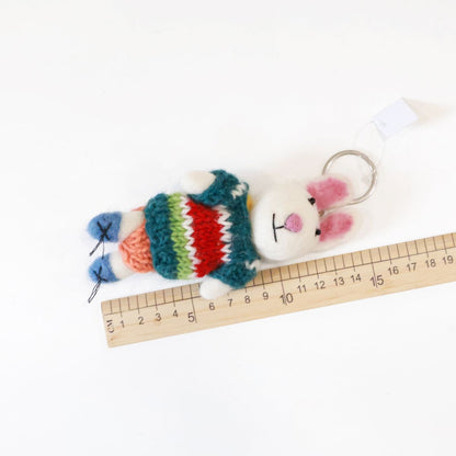 Handmade Wool Felt Animal Bag Charm - Cottagecore Rabbit & Bear Keychain - Cozy Winter Gift