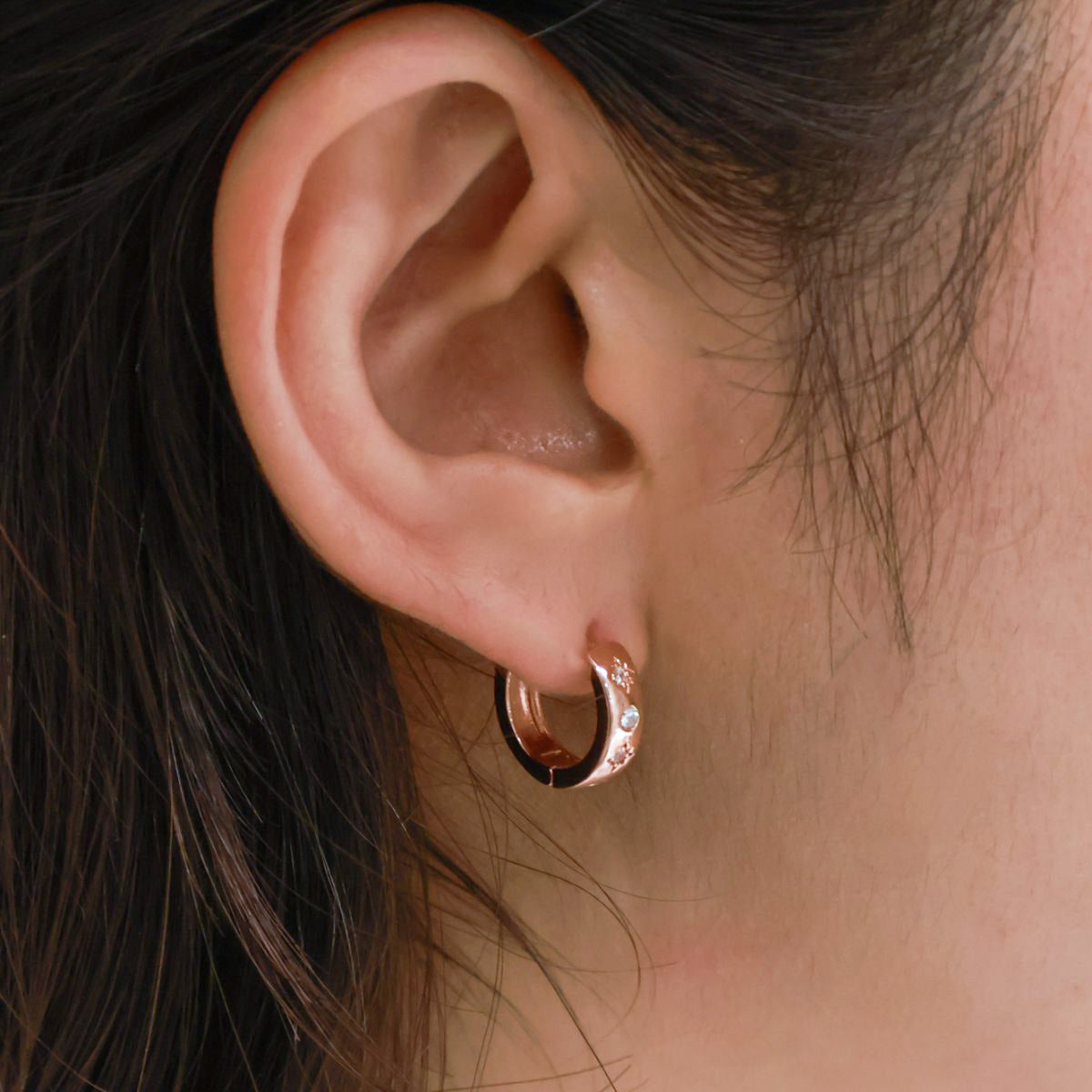 Star Bezel CZ Hinged Hoops in Gold, Silver & Rose Gold