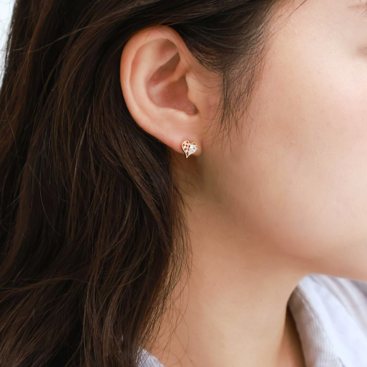 Pear-Cut CZ Heart Stud Earrings – Dainty Everyday Pair