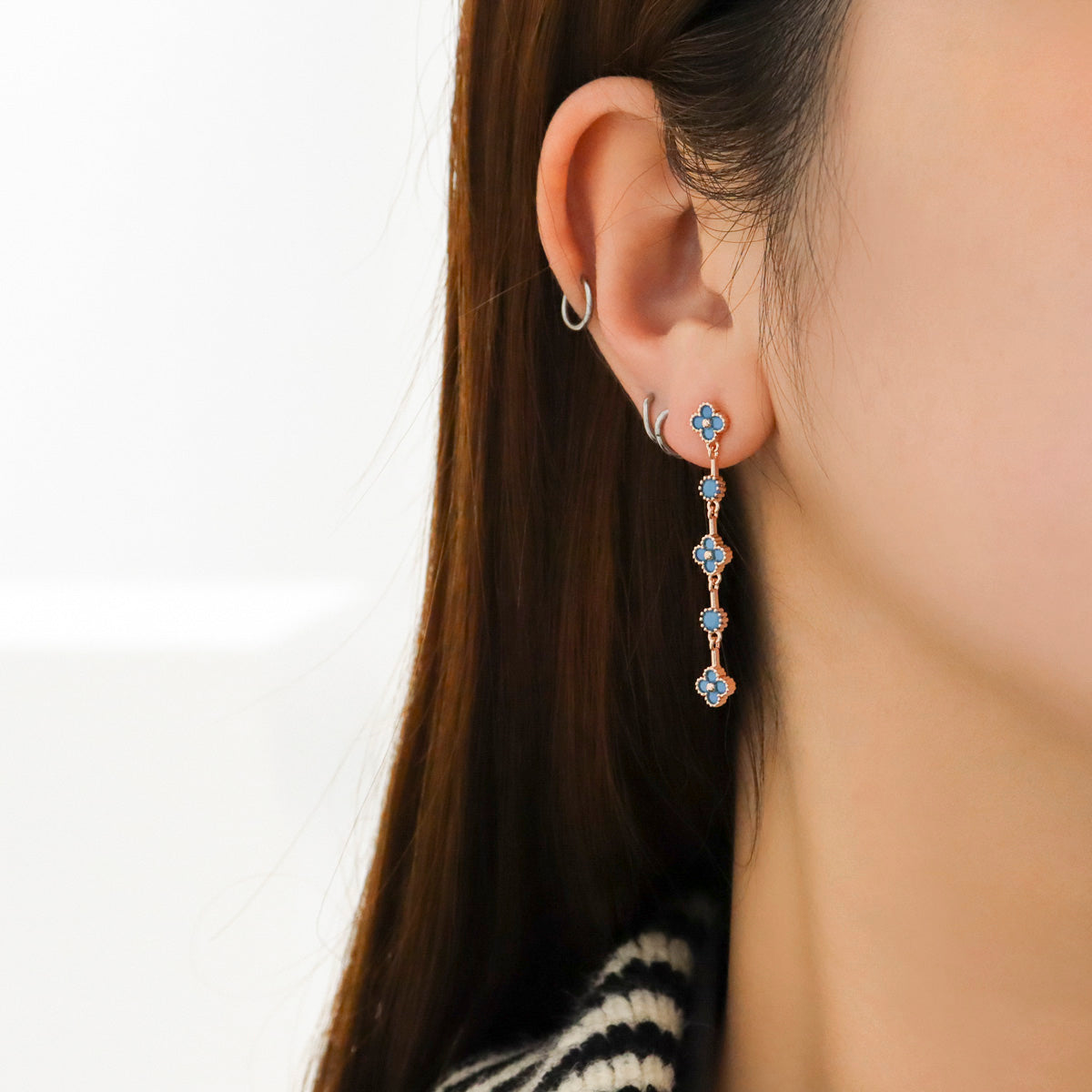 Clover Drop Earrings - 925 Silver Posts with Cubic Zirconia in 6 Colors | Vintage Inspired Dangle Earrings