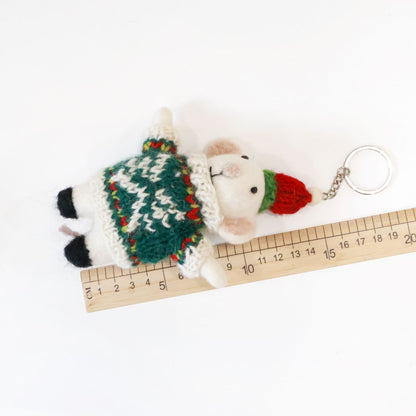 Handmade Wool Felt Animal Bag Charm - Cottagecore Rabbit & Bear Keychain - Cozy Winter Gift