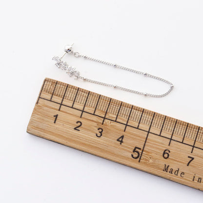 Two-Way Floral Crystal Chain Drop Earrings | Silver Post