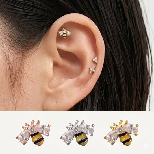 Bumblebee CZ Enamel Cartilage Piercing Stud – Surgical Steel (Single)