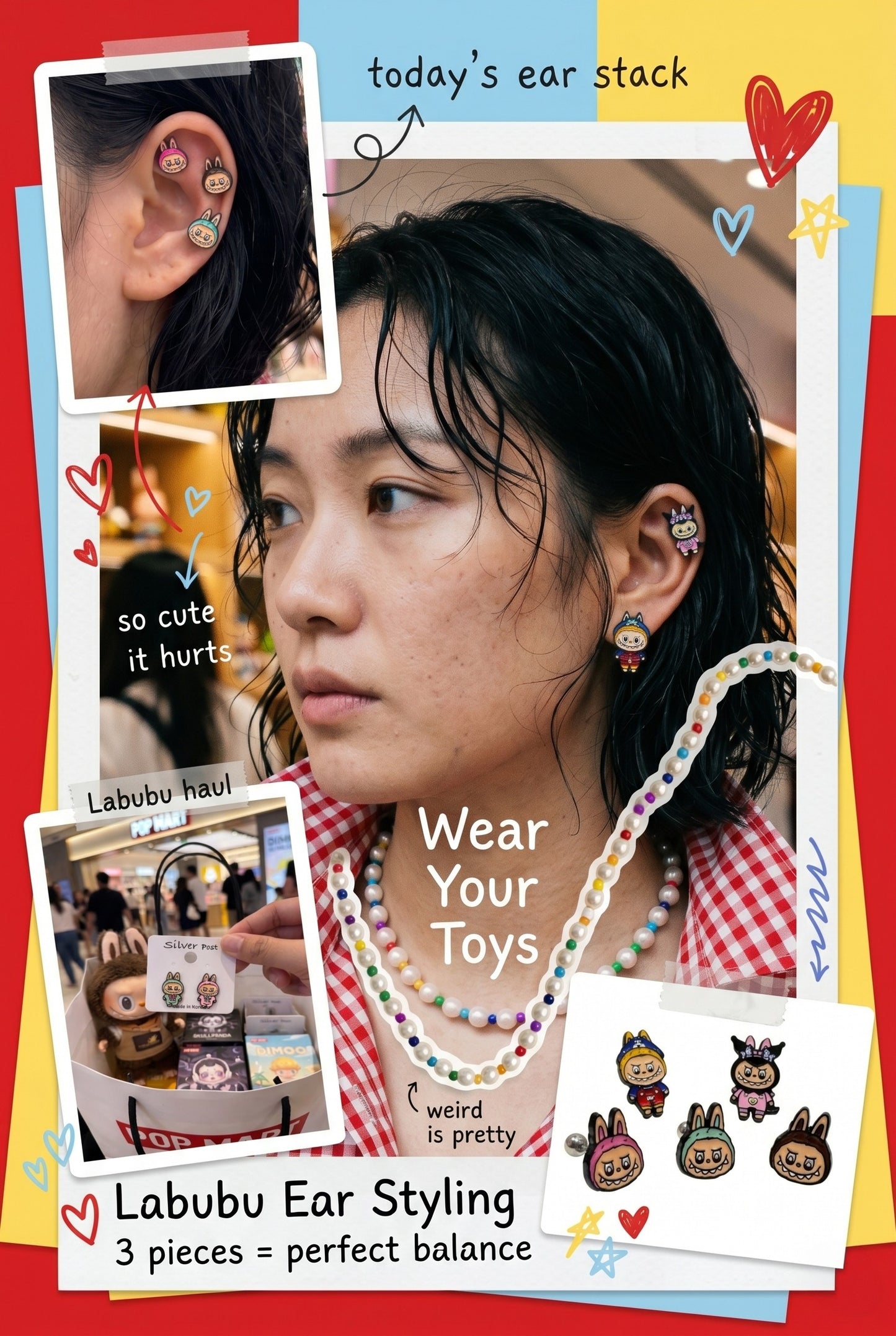Labubu Ear Stack Set — 5 Character Studs | Wear Your Toys | Handmade in Korea
