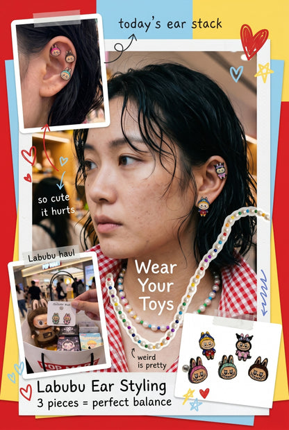 Labubu Ear Stack Set — 5 Character Studs | Wear Your Toys | Handmade in Korea