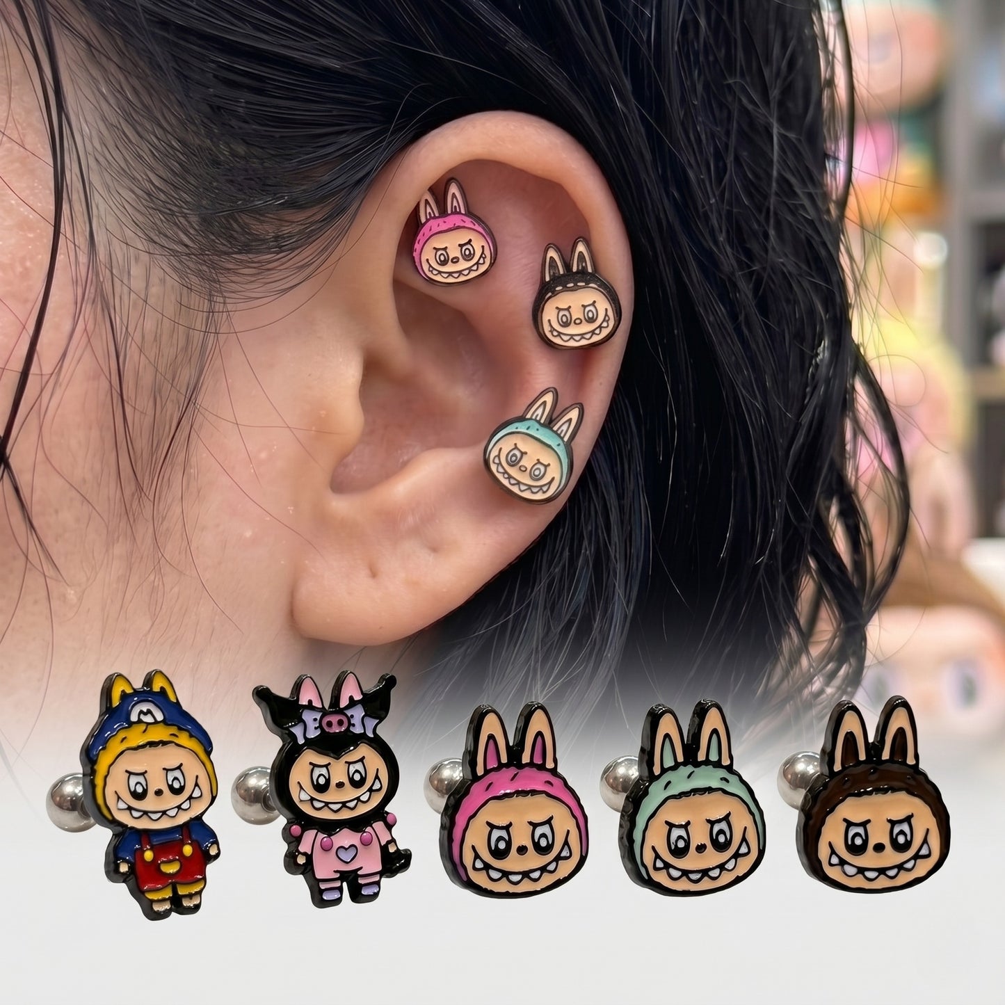 Labubu Ear Stack Set — 5 Character Studs | Wear Your Toys | Handmade in Korea