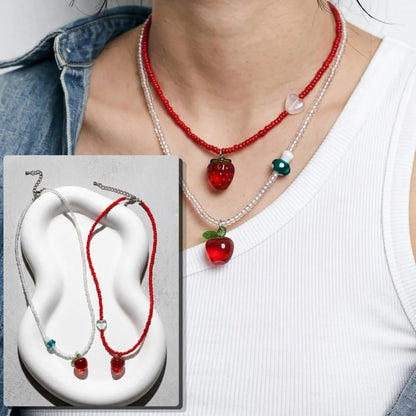 Fruit Charm Bead Necklace | Apple or Strawberry – K-Style