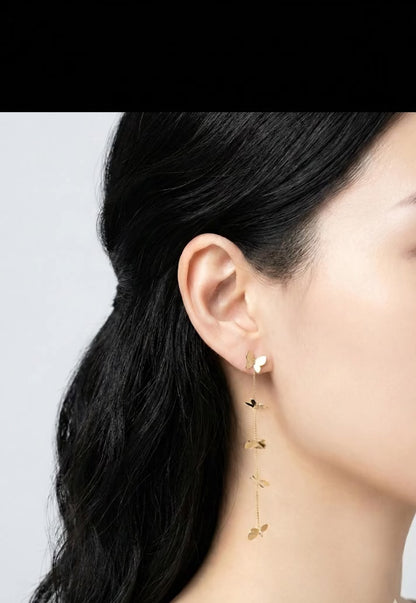 Fairy Butterfly Drop Earrings - 925 Silver Post Long Chain Studs Gold/Silver