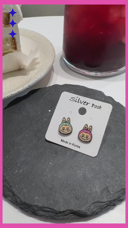 LaBubu Inspired Silver Post Character Stud Earrings
