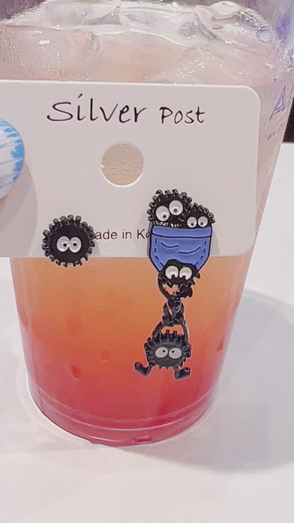 Soot Sprite Mismatched Drop Earrings | Ghibli Kitsch | Silver Post